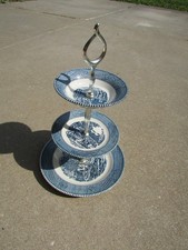 Currier & Ives Blue Transferware Two-Tier Serving Tidbit Tray — listing 4