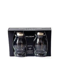 John + Michael Glass Salt and Pepper Shaker Set, Clear Glass with Stainless Steel Tops, Boxed — listing 2