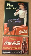 Coca-Cola "Be Refreshed" Embossed Tin Sign with Pin-Up Girl and Bottle — listing 6