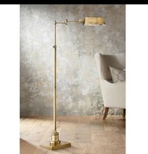 Vintage Brass Floor Lamp with Integrated Pie-Crust Tray Table and Bell Shade — listing 3