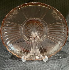 Pink Depression Glass Square Luncheon Plate, Mayfair 'Open Rose' Pattern