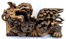 Antique Hand-Carved Wooden Foo Dog / Guardian Lion (Shishi) Pair — listing 6