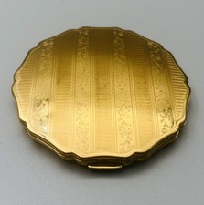 Vintage Round Engraved Compact / Powder Box Lid with Floral Scrollwork and Vacant Cartouche — listing 4