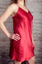 Gilligan & O'Malley Red Satin Chemise Slip Nightgown, Size L