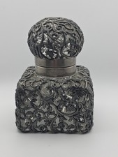 Antique Cut Crystal Inkwell with Repoussé Gilt Brass Hinged Lid — listing 3