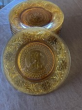 Pressed Glass Sandwich Pattern Plate with Floral and Fine-Diamond Design — listing 3