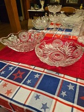 Pressed Glass Low Bowl with Foliate/Fern Pattern and Scalloped Rim