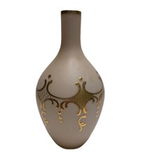 Bohemian White Cased Cut-to-Green Glass Urn Table Lamp with Hand-Painted Floral Decoration — listing 3