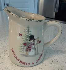 "We Can Build A Snowman" Christmas Stoneware Dinnerware Set - Snowman Motif with Green Spongeware Border — listing 6