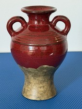 Pair of Decorative Resin Urns with Iridescent Glaze and Scrolled Finials