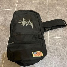 Stussy Troops Black Canvas Crossbody Sling Bag with Basic Logo and USA Flag Patch — listing 5