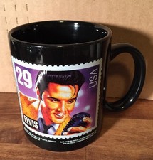 Vintage Elvis Presley Black Ceramic Pedestal Mug/Stein with Gold Jumpsuit Graphic — listing 4