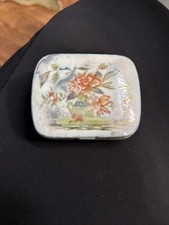 Vintage Oval Lidded Tin Box with Terracotta and Gilt Aesthetic Movement Design — listing 6