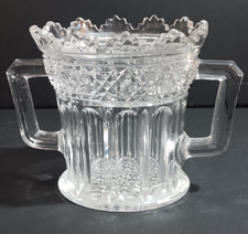 Vintage Pressed Glass Sugar Bowl / Ice Bowl with Scalloped Base and Metal Tongs — listing 4