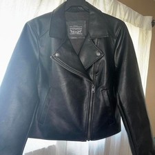 Faux Leather Motorcycle Jacket with HD Shield Patch and Contrast Stitching A generic fashion brand