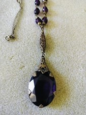 Vintage Czech Amethyst Glass & Brass Filigree Bead Necklace — listing 3