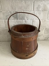 Antique Bentwood Wooden Firkin / Sugar Bucket with Wire Bail Handle and Lid — listing 3