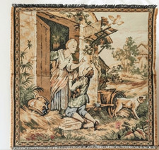 Antique French-Style Machine-Woven Jacquard Tapestry Panel, Rococo Palace Interior Scene, 54 in x 18.5 in Horizontal Wall Hanging — listing 4