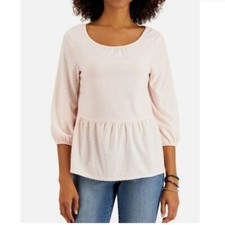 Style & Co. Essentials Elbow-Sleeve Boat-Neck Top, Navy with White Polka Dots, Petite Large — listing 6
