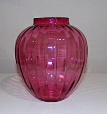 Vintage Cranberry Ruby Red Glass Covered Ginger Jar Urn with Hand-Painted Enamel Floral Decoration