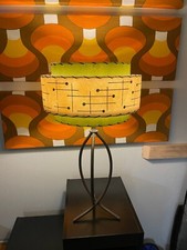 Mid-Century Modern Fiberglass Cone Shade Table Lamp with Black String Design — listing 6
