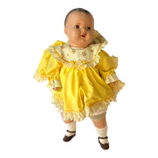 Large Vintage Blonde Baby Doll in Blue Polka-Dot Sleeper with Yellow Booties