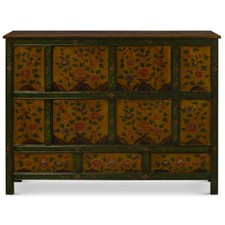 Tibetan Hand-Painted Polychrome Sideboard Cabinet with Tiger and Floral Medallions — listing 6