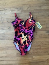 Colorful Abstract Swirl Print One-Piece Swimsuit with Matching Chiffon Sarong Cover-Up Set — listing 4