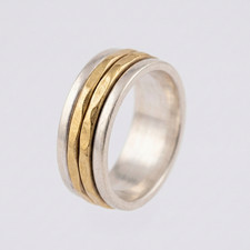 sterling spinner Two-Tone Sterling Silver & Gold Spinner Band Ring with Filigree Center — listing 2