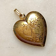 Vintage Gold-Tone Heart Locket Pendant, Possibly Gold-Filled, Engraved Detail