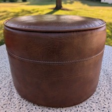 Vintage Mid-Century Kidney-Shaped Tufted Vinyl Footstool with Turned Wood Legs — listing 6