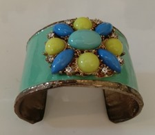 Vintage Gold-Tone Curb Chain Necklace with Turquoise Enamel Freeform Stations — listing 2