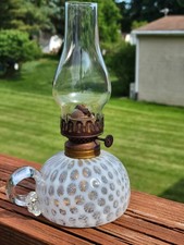 Antique Clear Glass Kerosene Oil Lamp with Pressed Pattern Base and Chimney — listing 6
