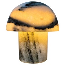 Travertine & Brass Mushroom Table Lamp with White Dome Glass Shade — listing 5