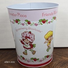 Vintage 1980s Strawberry Shortcake Metal Trash Can / Wastebasket with Red Polka Dot Design