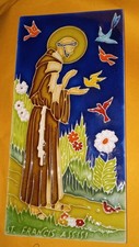 Creazioni Luciano St. Francis of Assisi Hand-Painted Ceramic Art Tile, 8" x 4", Salerno Italy — listing 2