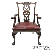 Chippendale Style Carved Mahogany Clawfoot Armchair with Ikat Upholstered Seat — listing 2