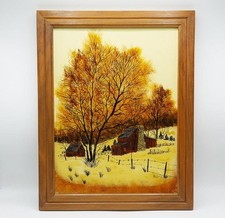 Vintage Painted Multi-Pane Barn Window with Rustic Autumn Farm Scenes — listing 2