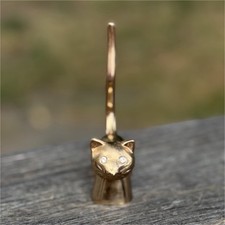 Vintage Brass Stylized Cat Ring Holder Figurine with Long Upright Tail — listing 5