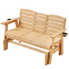 Vintage Spindle-Back Wooden Glider Rocking Chair with Plaid Cushions
