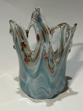 Vintage Hand-Blown Art Glass Splash Bowl with Freeform Pulled Points, Pale Green Swirl — listing 5