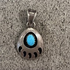 Native American Sterling Silver Turquoise Inlay Pendant Necklace & Earrings Set by HJ Chavez — listing 3