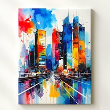 Large Contemporary Abstract Cityscape Canvas Wall Art Print (Golden Lights / Grand Interior) — listing 4