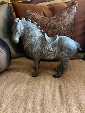 Chinese Tang-Style Bronze Prancing Horse Sculpture with Verdigris Patina — listing 4