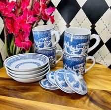 Blue and White Chinoiserie Floral Tea Set with Gold Trim (Teapot, Sugar Bowl, Creamer) — listing 5