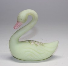 Fenton Custard Satin Glass Swan Figurine, Hand-Painted Daisies, 4 inch — listing 4