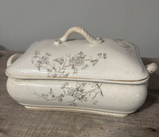 Antique Victorian Porcelain Covered Vegetable Dish / Tureen with Floral Transferware and Gilt Trim — listing 3