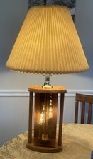 Don Ward Mid-Century Etched Smoked Glass Panel Oak Wood Table Lamp — listing 5