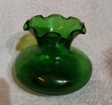 Pair of Vintage Forest Green Ruffled-Rim Squat Bud Vases — listing 6