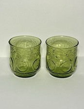 Vintage Anchor Hocking Avocado Green Textured Rocks Glass Tumblers, Set of 2, 3.5" Tall — listing 3